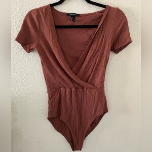 Forever 21 Ribbed Wrap Bodysuit - Mauve